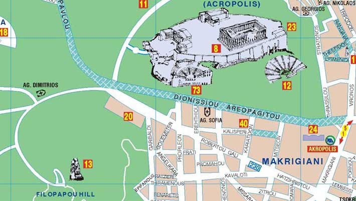 Localización y Mapa de la Colina Filopapo de Atenas