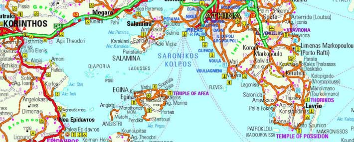Mapa del cabo Sounion y el templo de Poseidón
