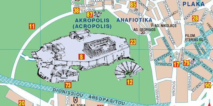 Localización y Mapa del teatro Odeón de Herodes Ático, Herodion, en Atenas