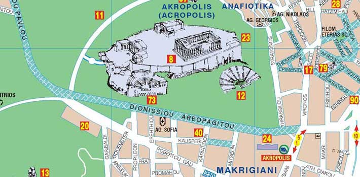 Localización y Mapa del Museo de la Acrópolis en Atenas