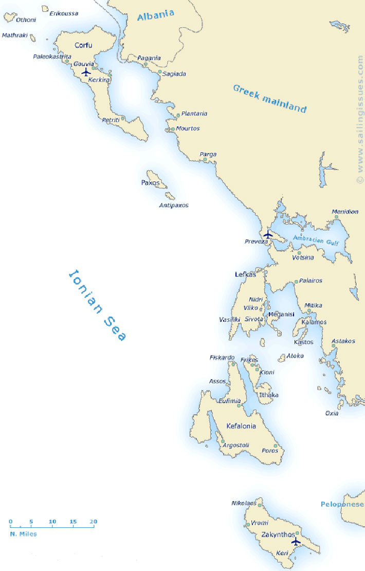 Guía náutica de las islas Jónicas en el mar Jónico de Grecia.