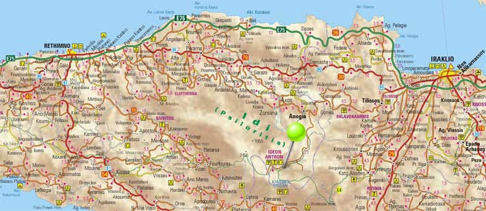 Mapa del Monte Ideon y las cuevas de Zeus, Creta