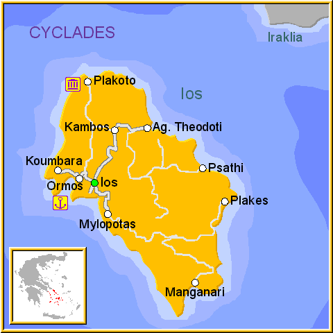 Mapa de la isla de folegandros, en las Islas Griegas Cícladas, Cýcladas, Grecia.