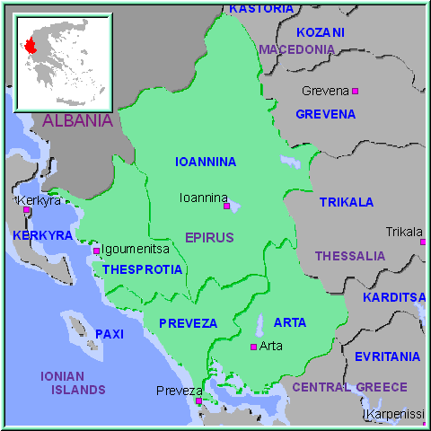 Mapa Epiro en Grecia Peninsular