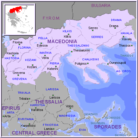Mapa Macedonia en Grecia Peninsular