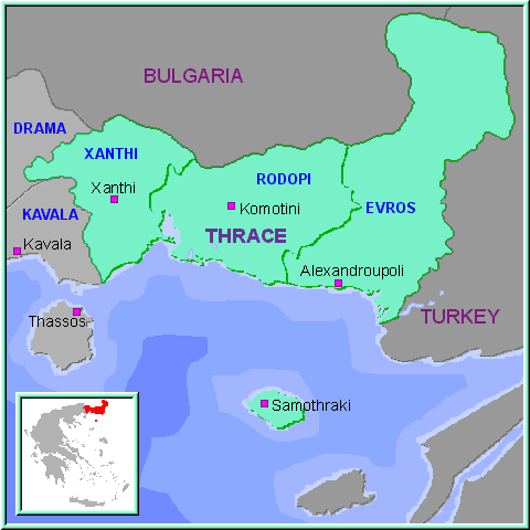 Mapa de la Región de Tracia, en Grecia