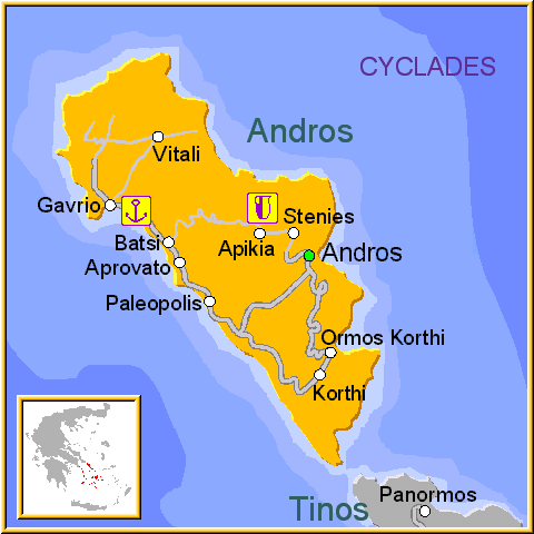 Mapa de Andros, Grecia