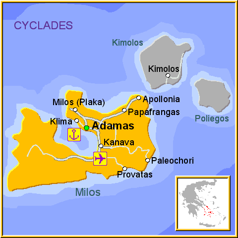 Mapa de Isla de Milos, Cícladas Grecia