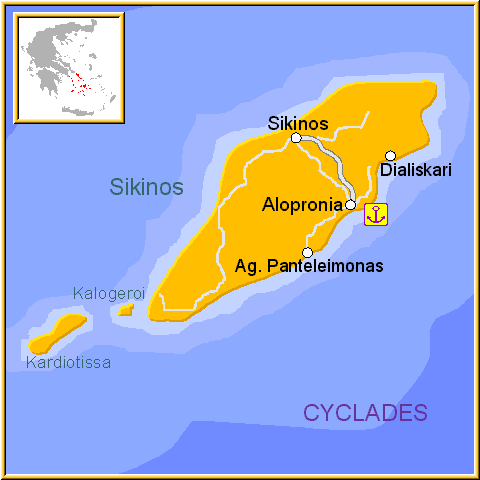 Mapa isla de Sikinos, Cícladas Grecia