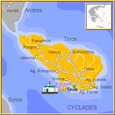 Mapa de Tinos, Grecia