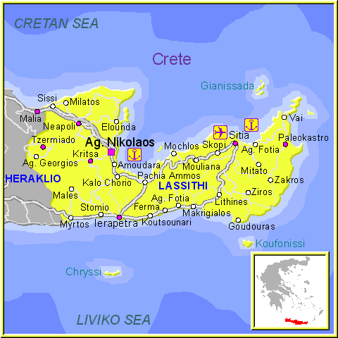 Mapa de Lassithi, Creta (Región y Prefectura)