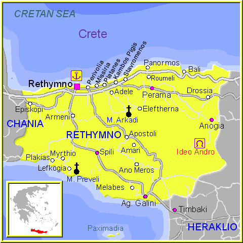 Mapa de Rethymnon, Creta (Región y Prefectura)