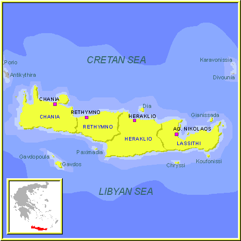 Mapa de la isla griega de Creta