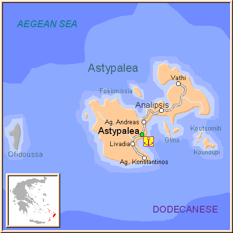 Mapa isla de Astypalea, Dodecaneso Grecia
