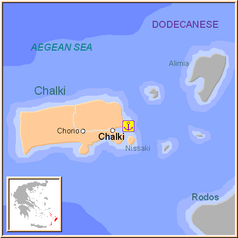 Mapa de isla de Chalki, Dodecaneso Grecia