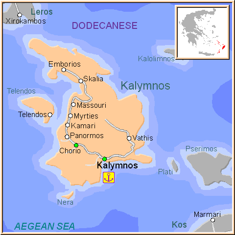 Mapa de isla de Kalimnos, Dodecaneso Grecia