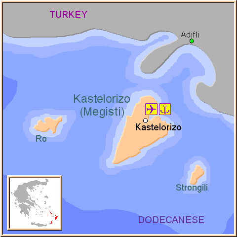Mapa de Kastelorizo, Dodecaneso Grecia