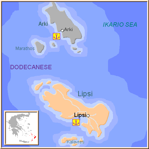 Mapa isla de Lipsi (Lipsus), Dodecaneso Grecia