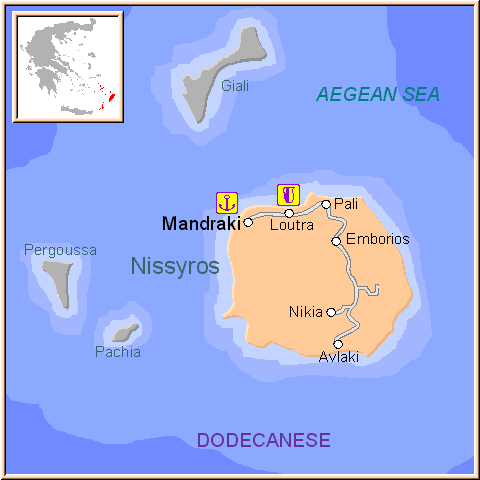 Mapa isla de Nissiros, Dodecaneso Grecia