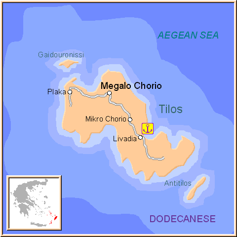 Mapa de isla de Tilos, Dodecaneso Grecia