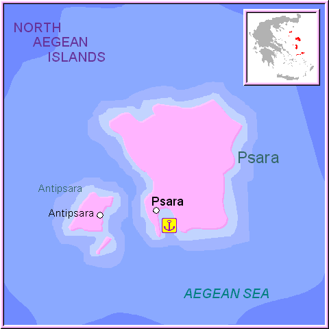 Mapa de la isla de Psara en las islas del Egeo norte en Grecia