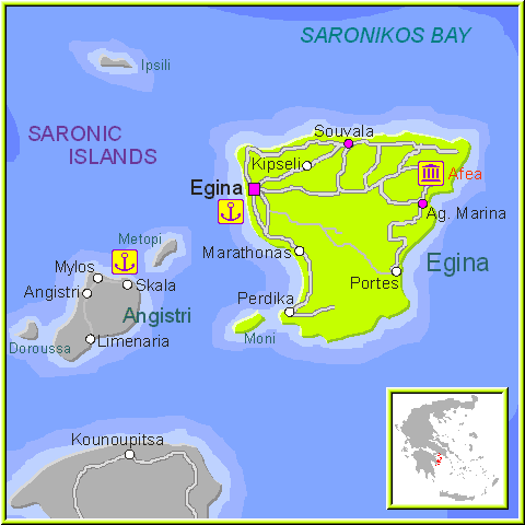 Mapa de Aegina (Egina), Grecia