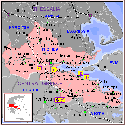 Mapa de la Región de Fthiotida, en la Grecia Central