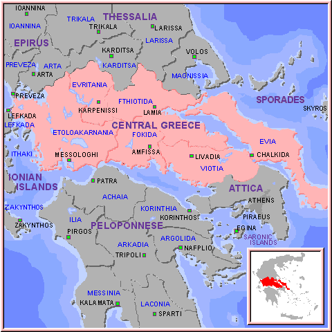 Mapa de la Región de Grecia Central