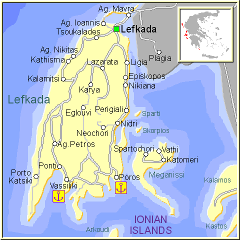 Mapa de Lefkada, Grecia