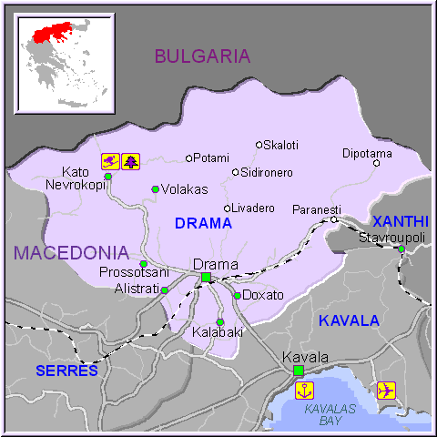 Mapa de la región de Drama en Macedonia, Grecia