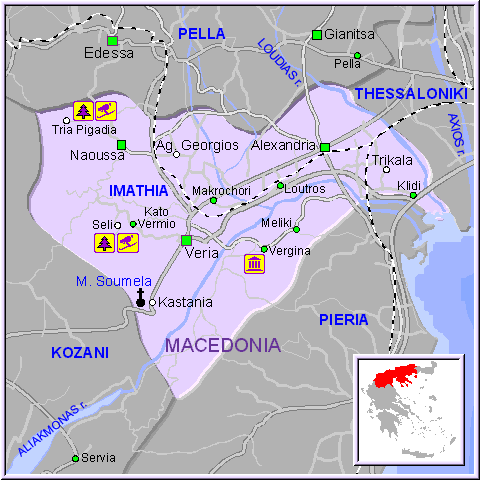 Mapa de la región de Imathia en Macedonia, Grecia