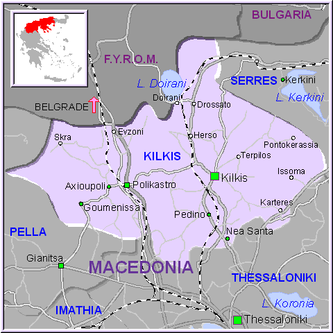 Mapa de la región de Kilkis en Macedonia, Grecia