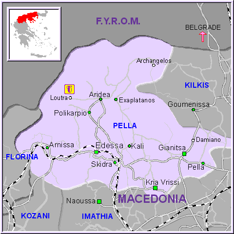 Mapa de la región de Pella (Pela) en Macedonia, Grecia