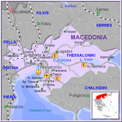 Mapa de la región de Tesalónica en Macedonia, Grecia