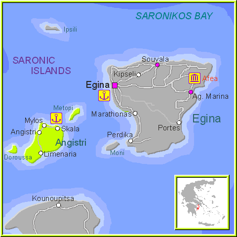 Mapa isla de Angistri, Islas Sarónicas de Grecia