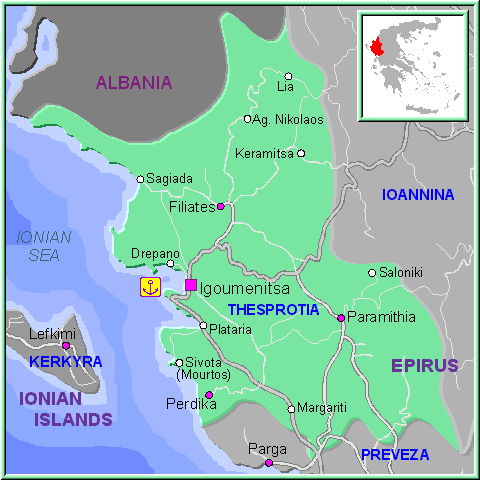 Mapa de la región de Thesprotida, en el Epiro de Grecia