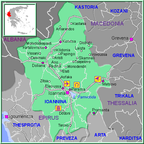 Mapa de la región de Ioannina (Ioanina), en el Epiro de Grecia