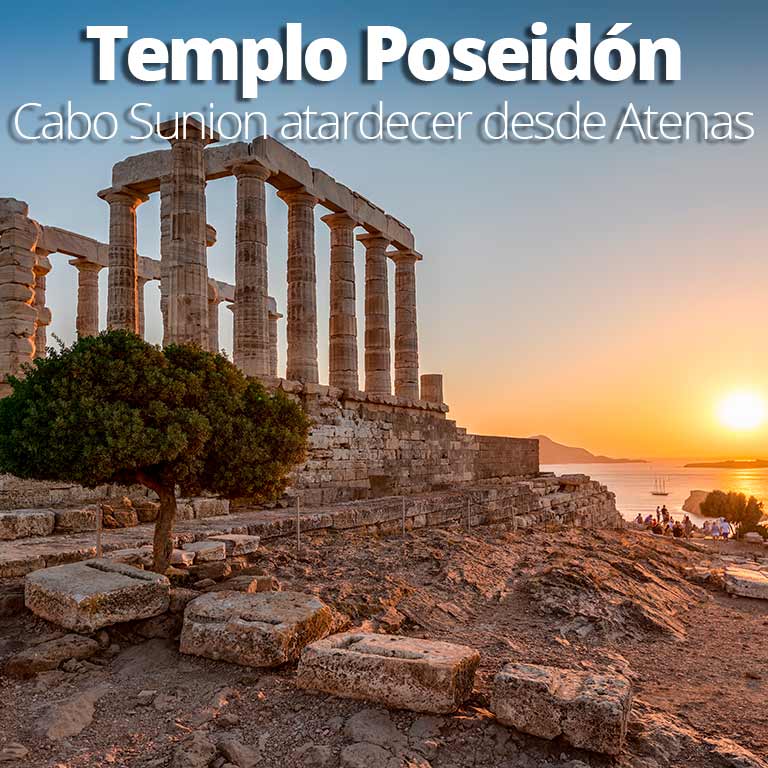 Visita al templo de Poseidón en el Cabo Sounion desde Atenas para puesta de sol al atardecer.