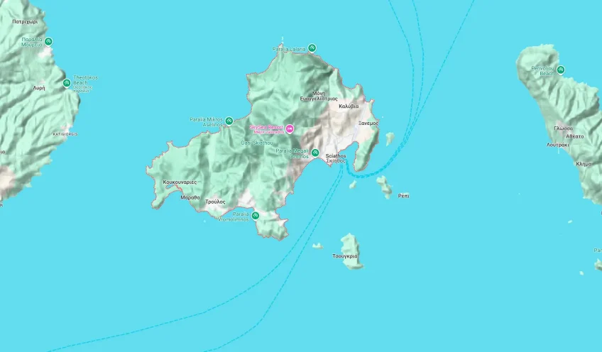Localización e la isla griega de Skiathos